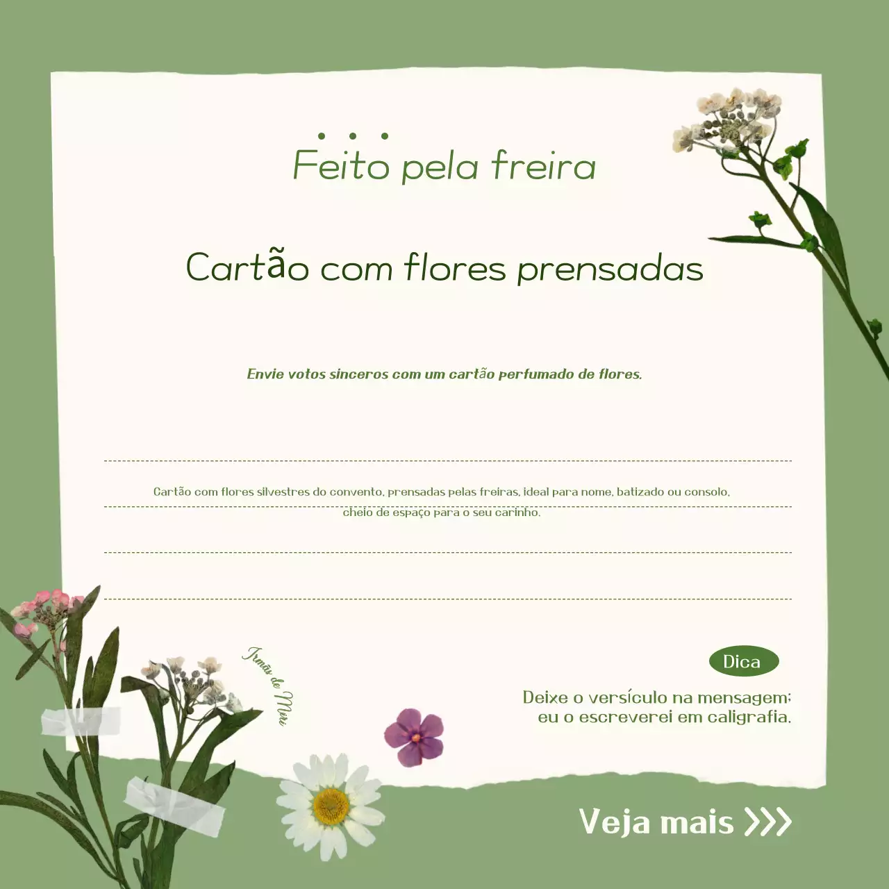 Promoção de cartão com flor prensada simples em tom cáqui