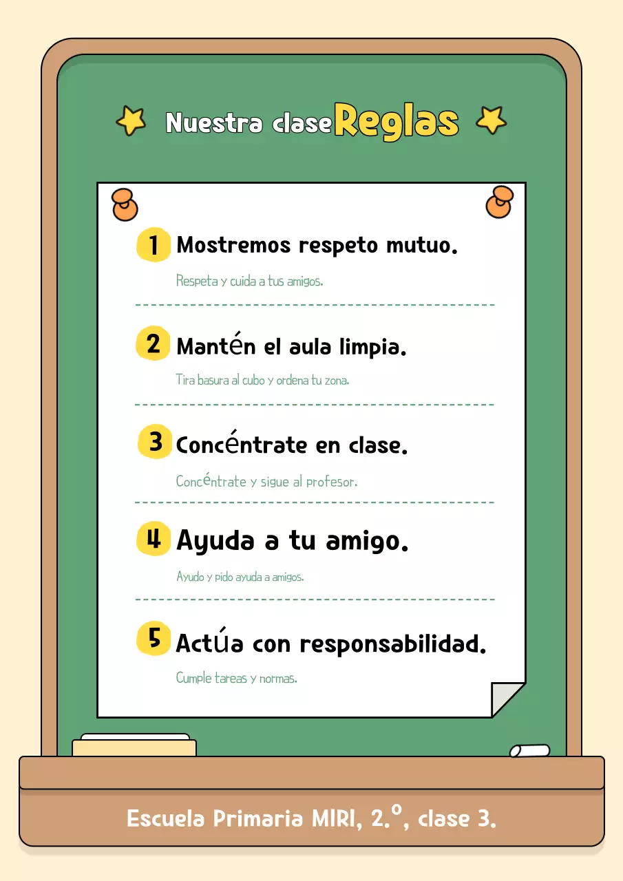 Guía de normas escolares en forma de pizarra