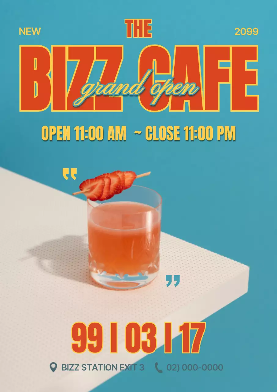 하늘색 모던 카페 오픈 홍보