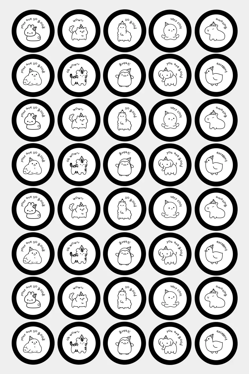 흑백 아기자기한 동물 스티커