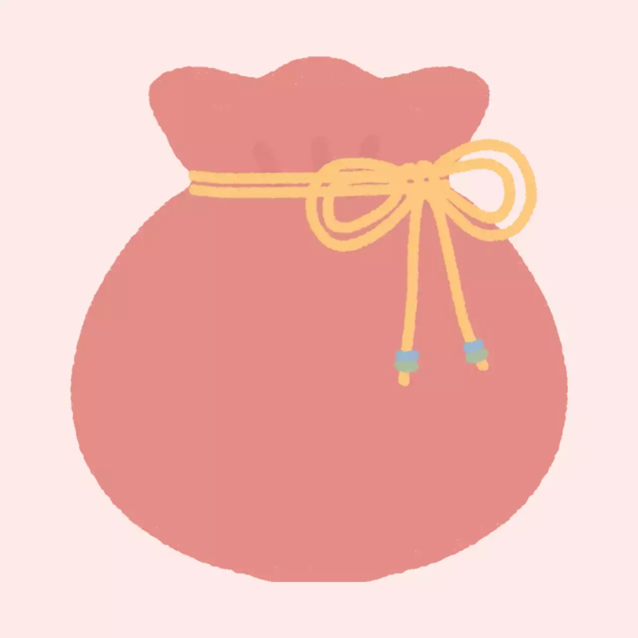 노란 끈 리본 포인트 빨강 복주머니