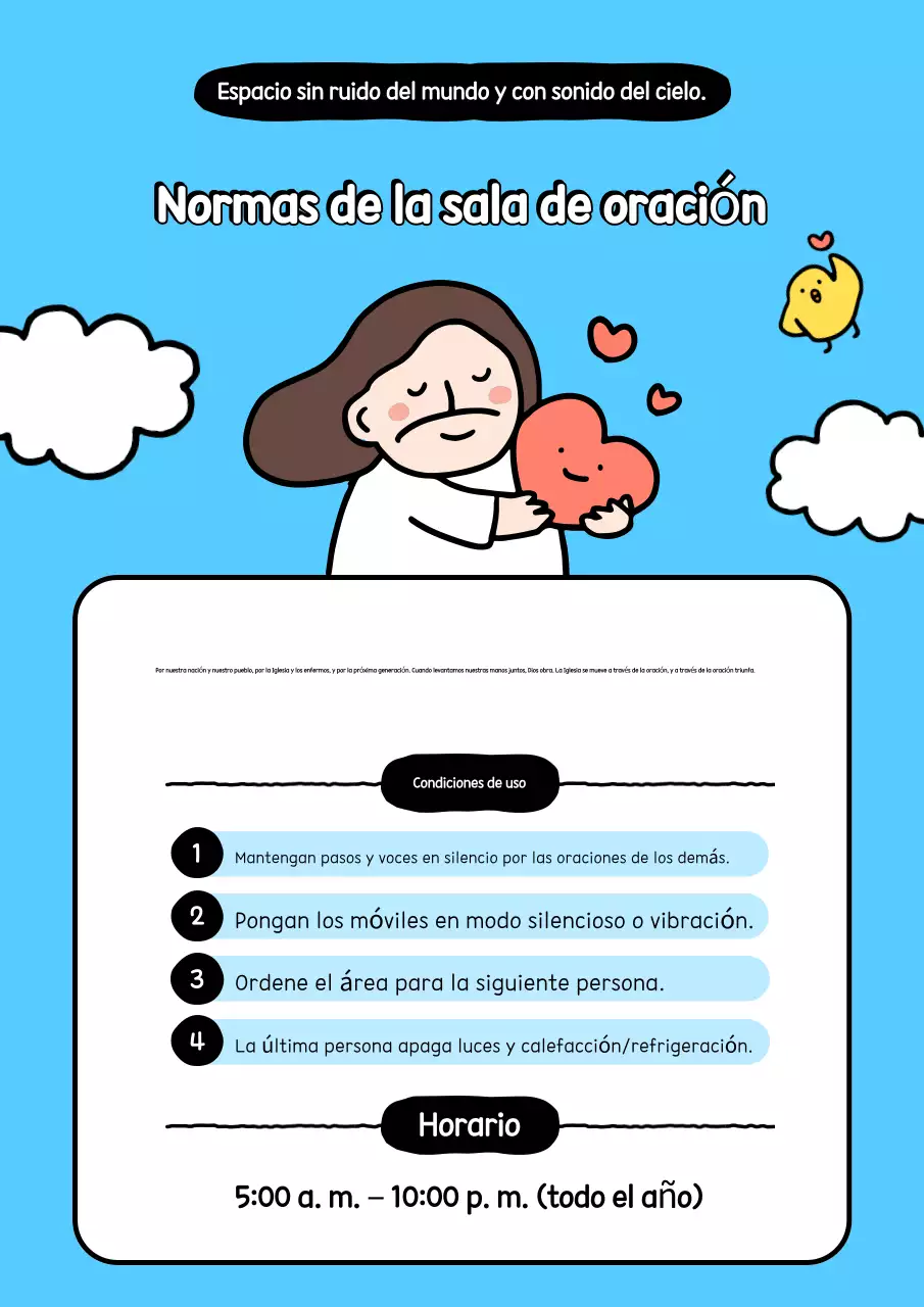 Guía para la linda sala de oración de color azul cielo