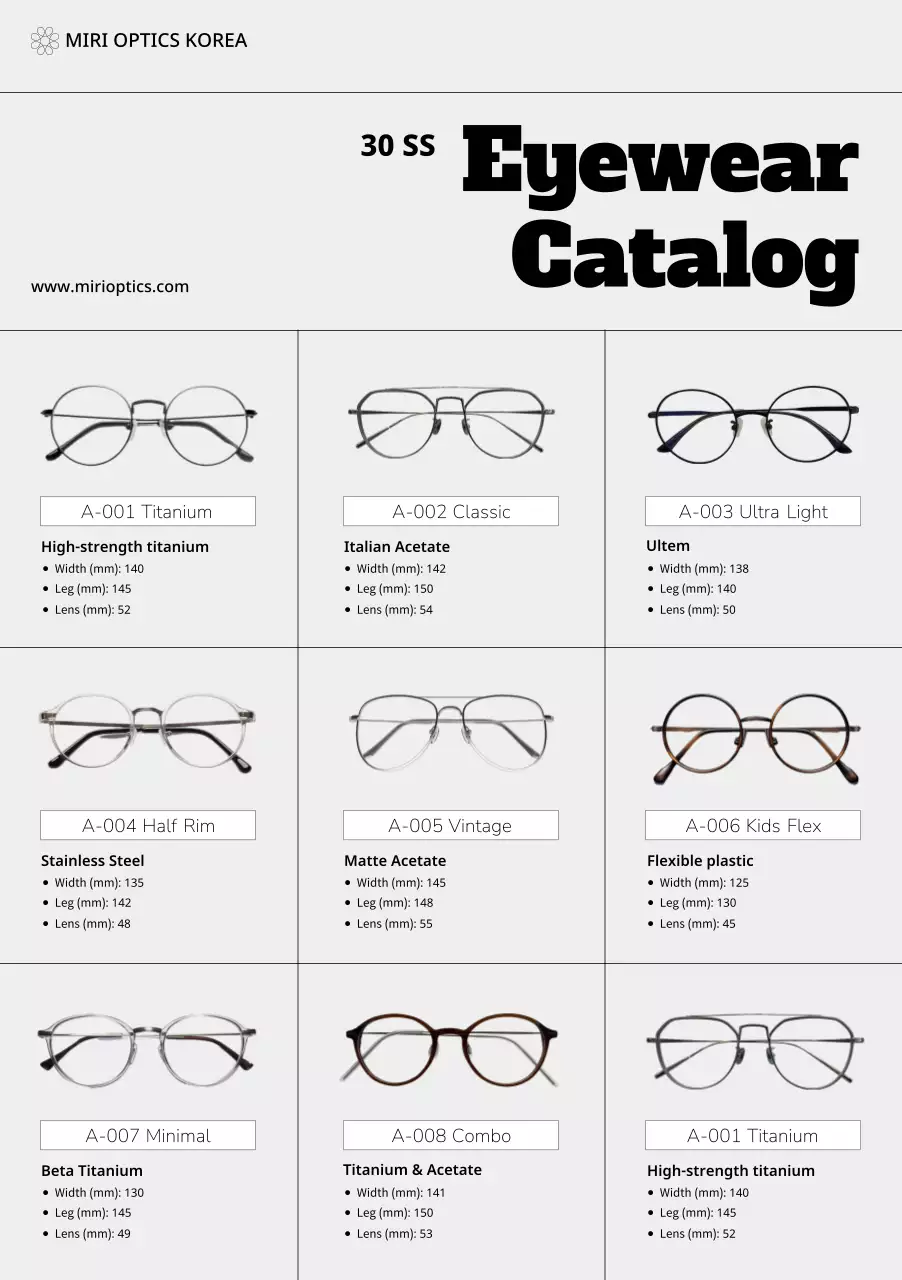 danh mục kính mắt hiện đại màu xám