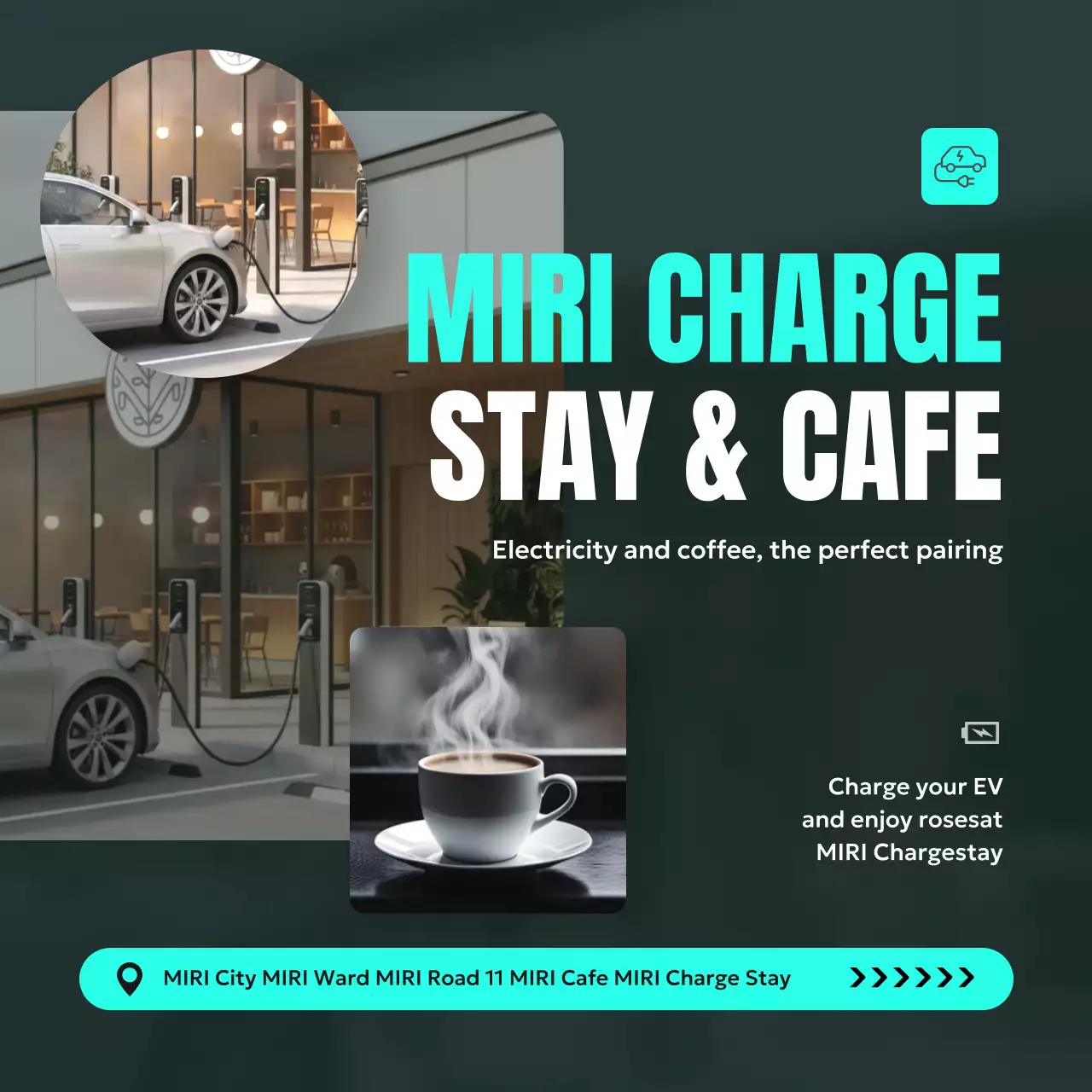 teal modern EV cafe promotion