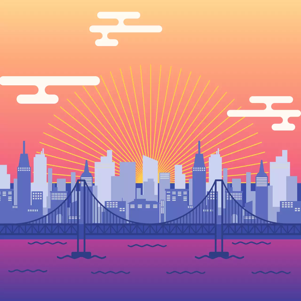 연보라 레트로 도시 풍경 포스터