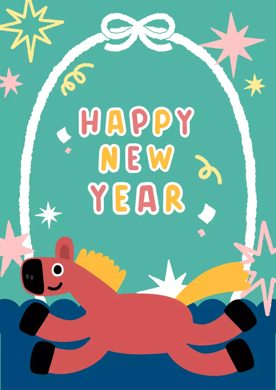 민트색 붉은색의 2026 붉은말의 해 병오년 알록달록 귀여운 새해 신년맞이