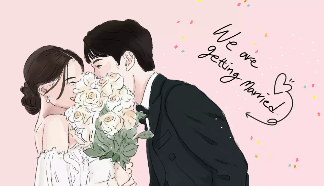 핑크 아기자기한 결혼 초대장