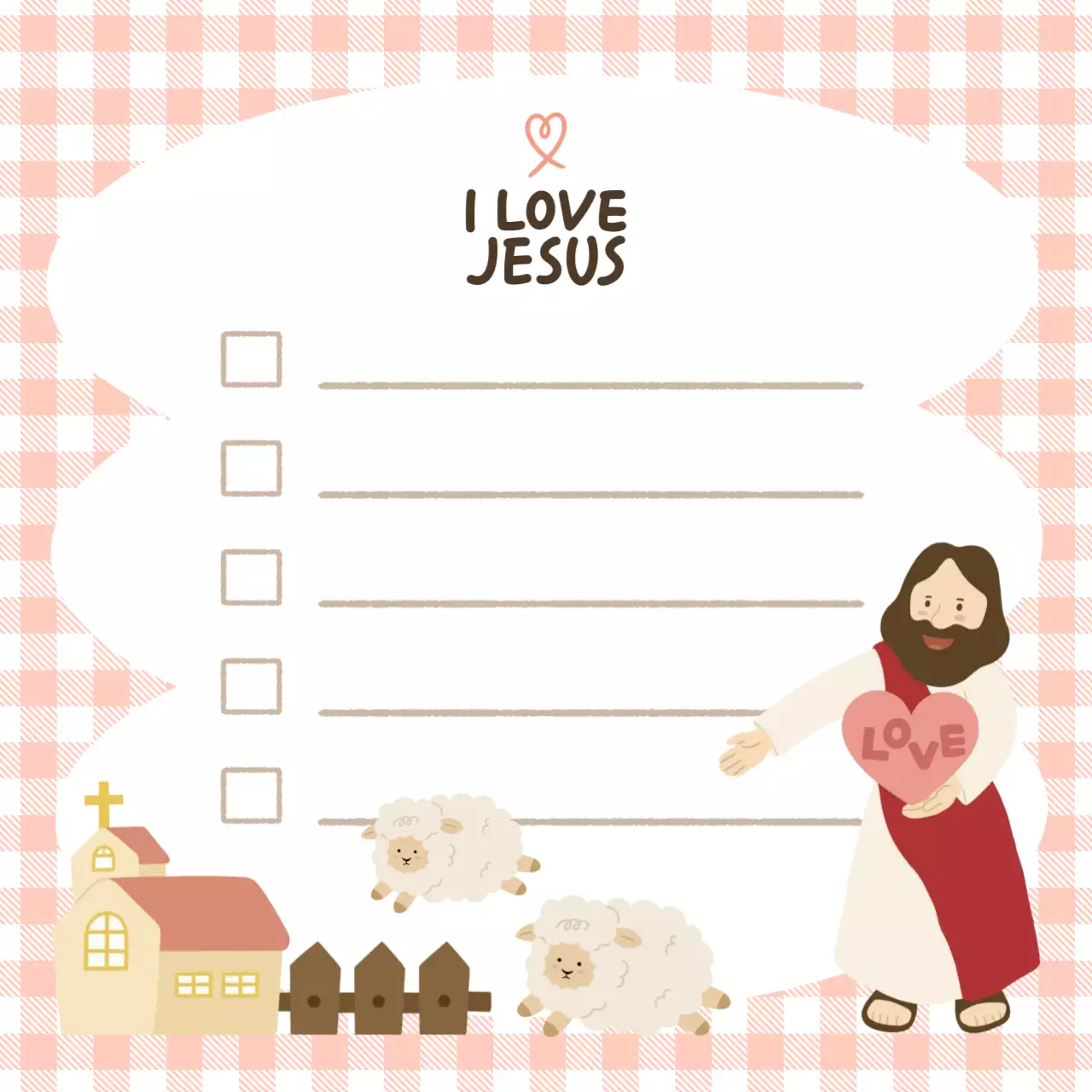 핑크 체크 아기자기한 종교 노트지