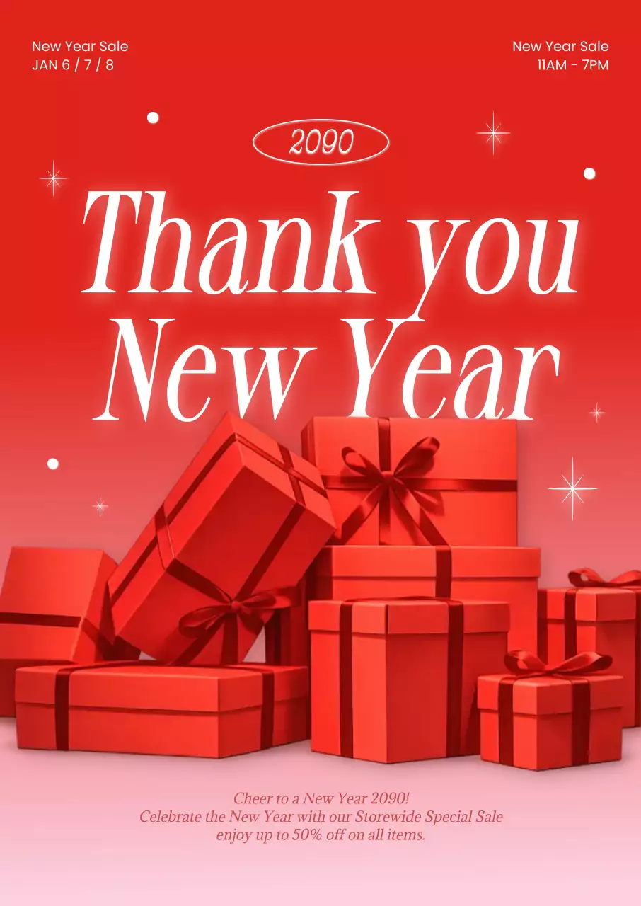 빨강 심플 새해 세일 행사