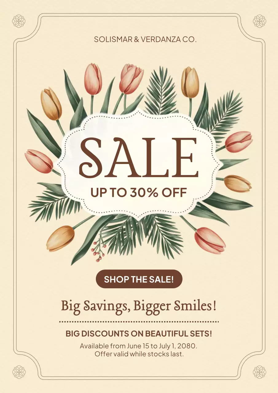 Poster Promosi Penjualan Motif Bunga Krem