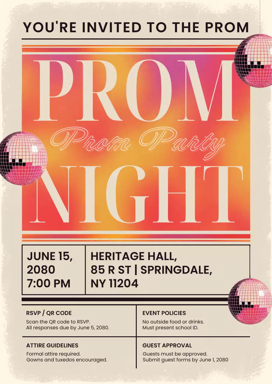 Bài đăng trên Instagram về thiệp mời dạ hội phong cách retro màu cam.