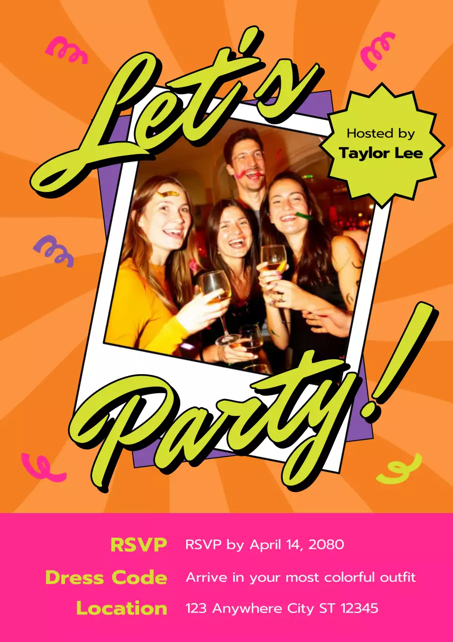 Poster Undangan Ulang Tahun Retro Oranye