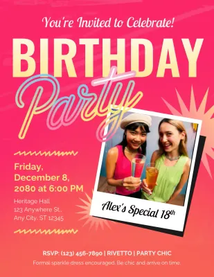 Pink Retro Birthday Invitation Poster