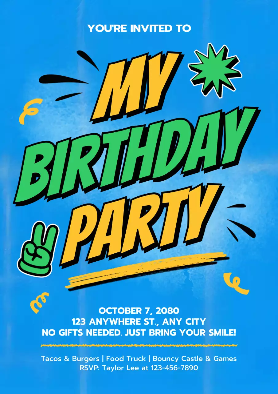 Blue Bold Birthday Invitation Poster