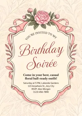 Pink Elegant Birthday Invitation Poster