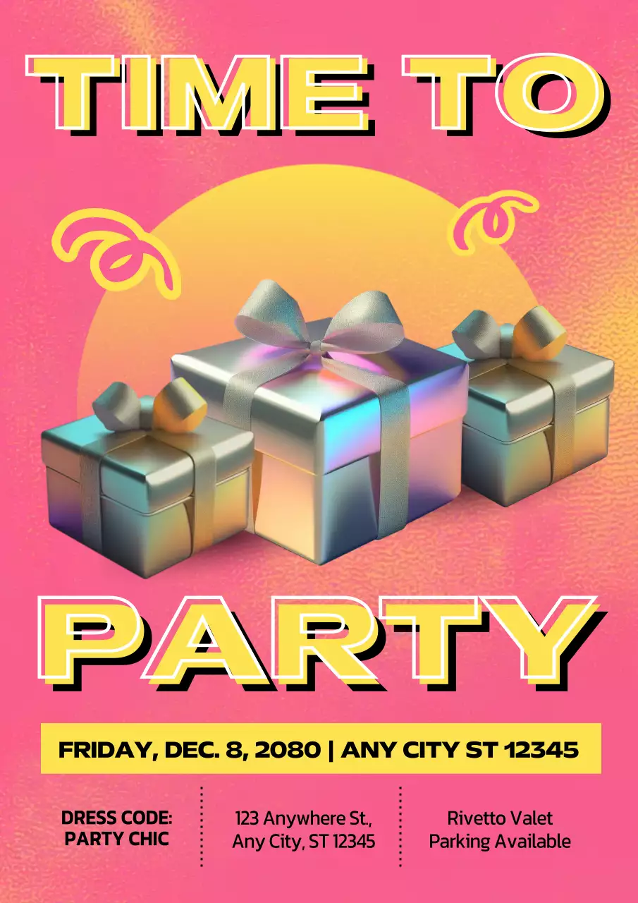 Poster thiệp mời sinh nhật phong cách retro màu hồng