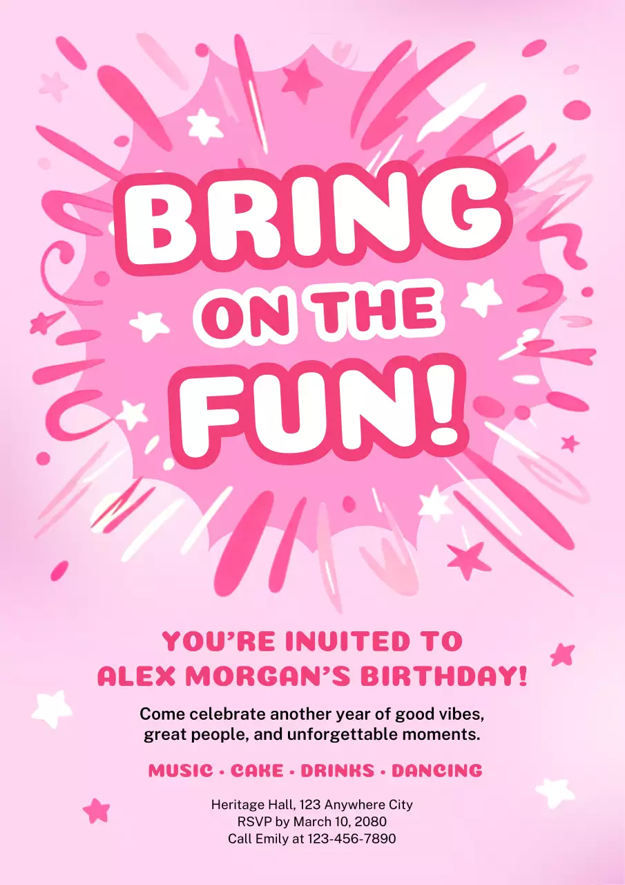 Pôster de convite de aniversário retrô rosa