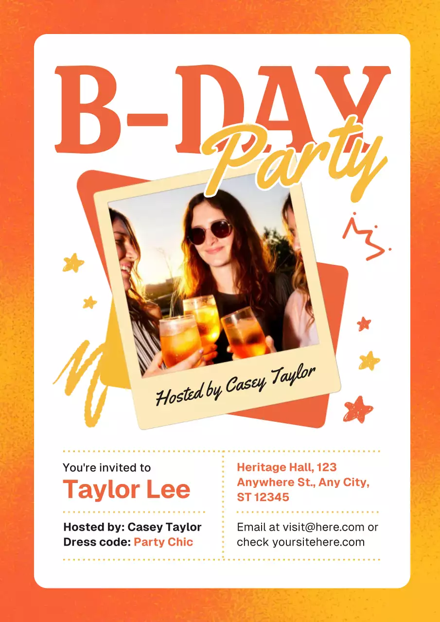 Pôster de convite de aniversário retrô laranja
