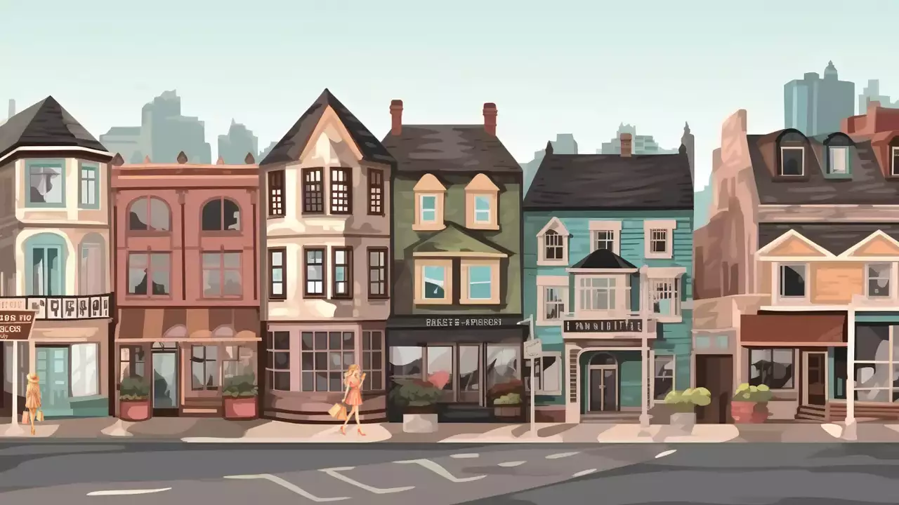 カラフル レトロ 建物 ポスター