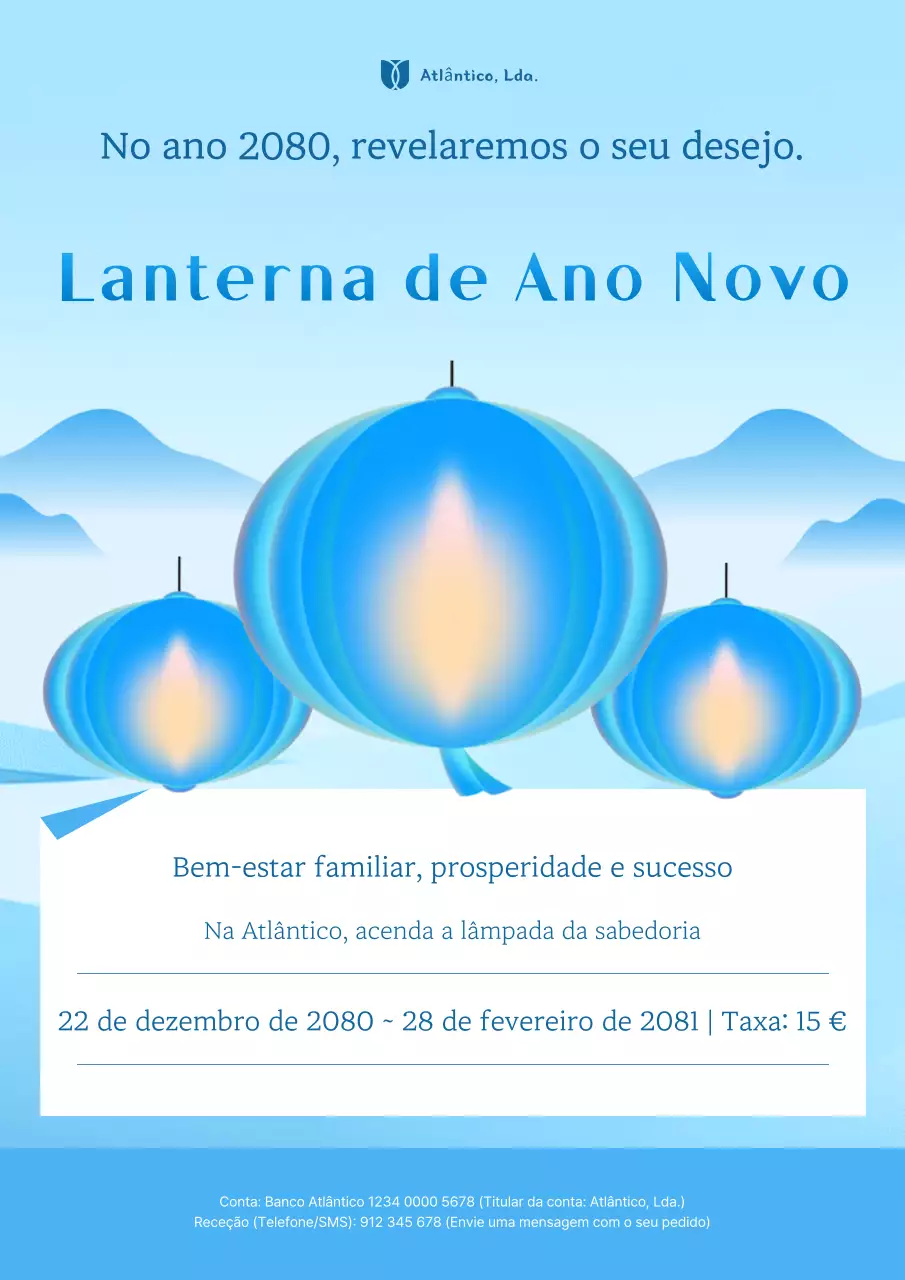 Evento de Ano Novo Simples em Azul Celeste