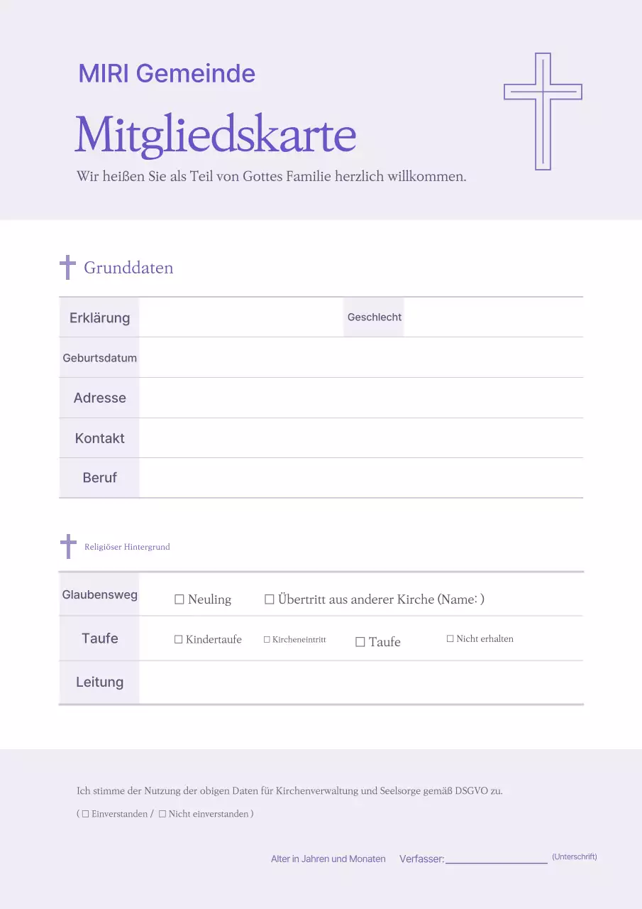 Einfacher Text für die Kirchenregistrierungskarte in Yeonbora