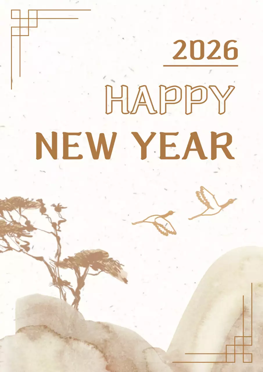 kartu tahun baru tradisional berwarna krem