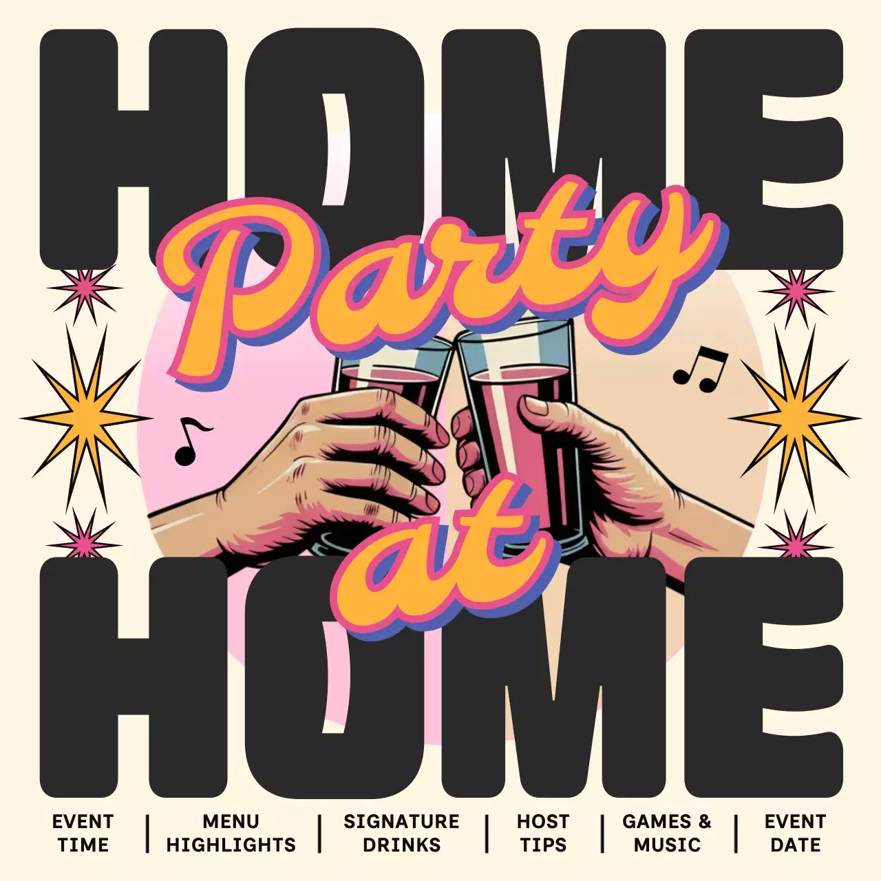 Undangan Pesta Retro Warna Krem untuk Media Sosial (Kotak)