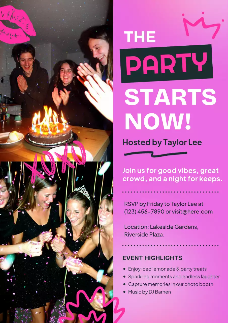 Pink Modern Birthday Invitation Poster