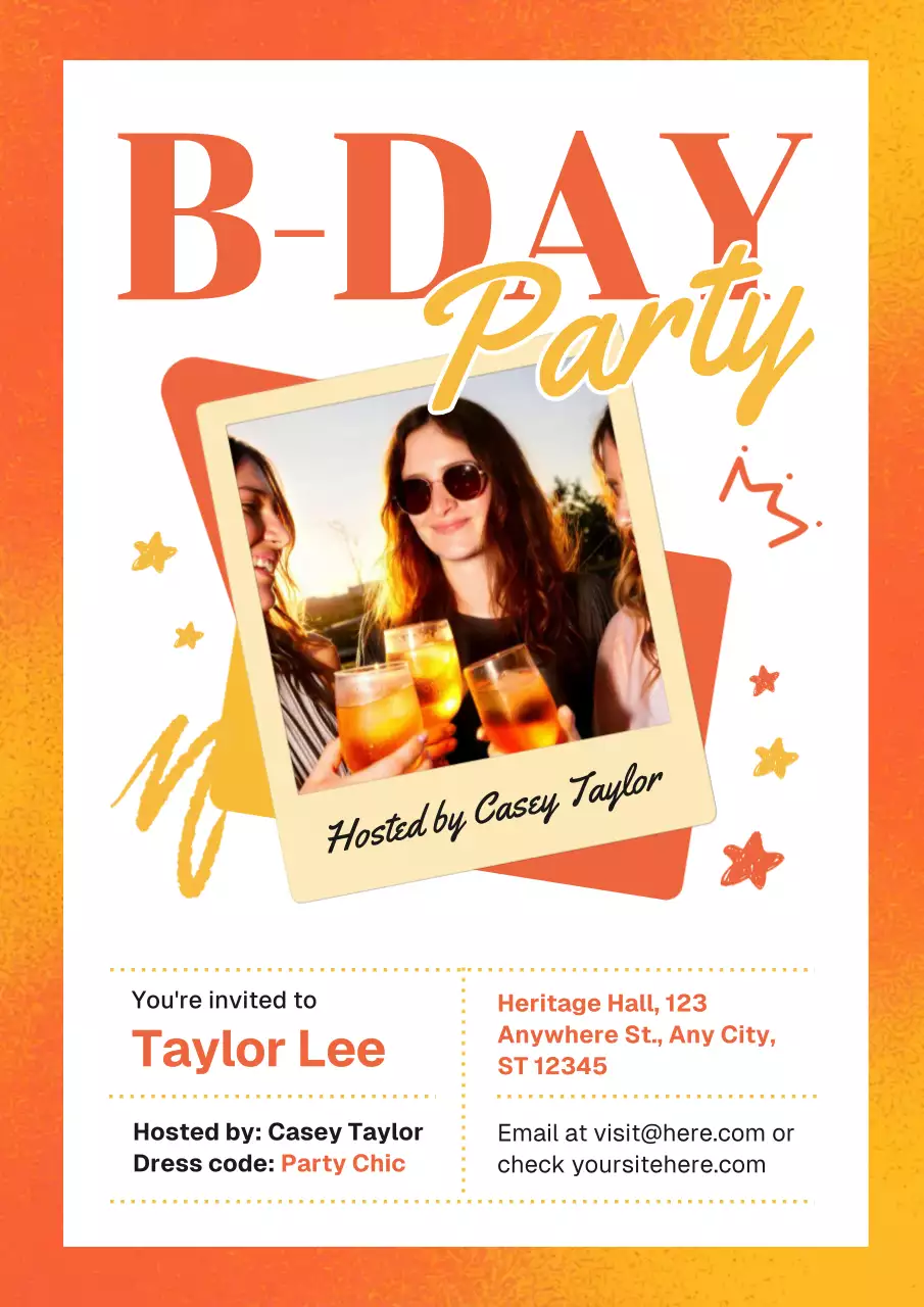 Pôster de convite de aniversário retrô laranja