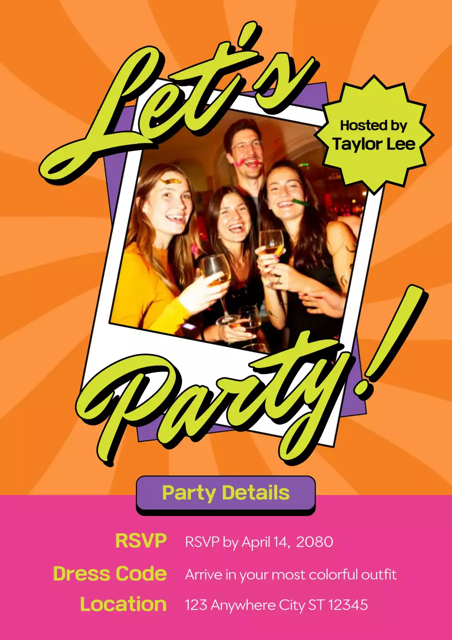 Pôster de convite de aniversário retrô laranja