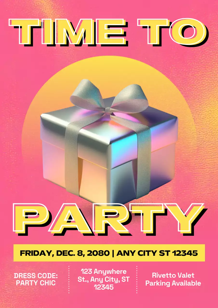 Poster thiệp mời sinh nhật phong cách retro màu hồng