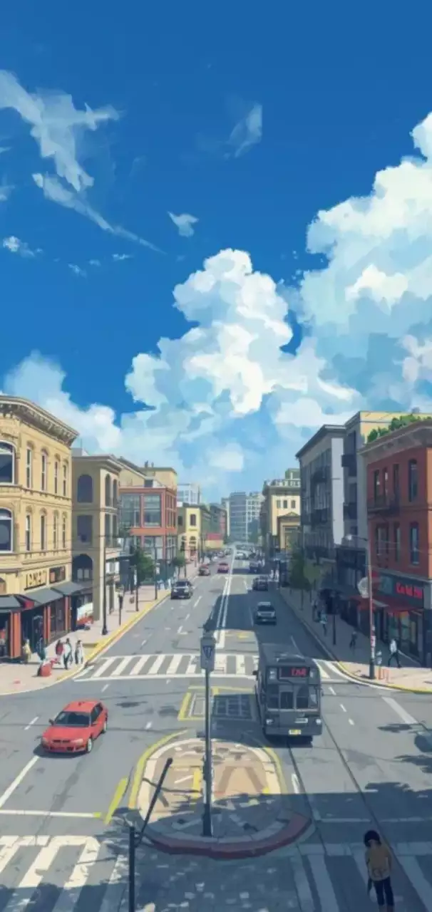 파란색 애니메이션 도시 교통 장면 포스터