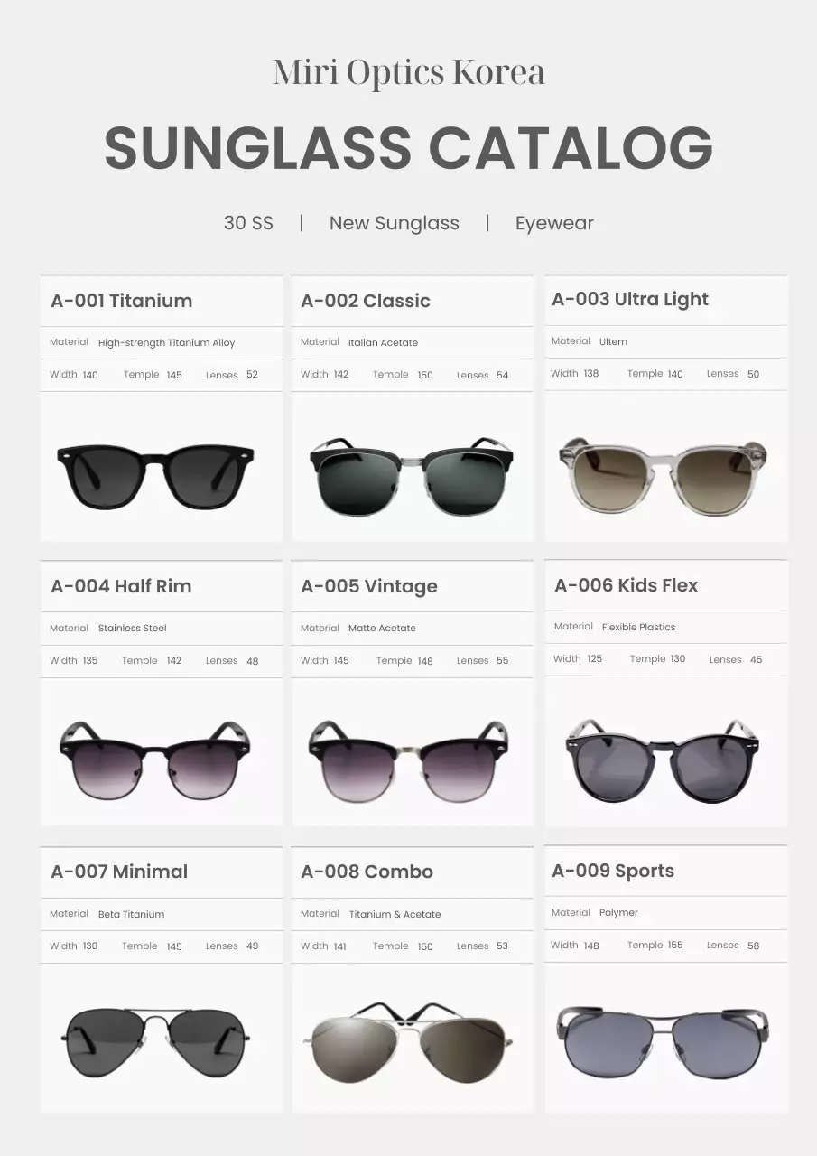 danh mục kính mắt hiện đại màu xám