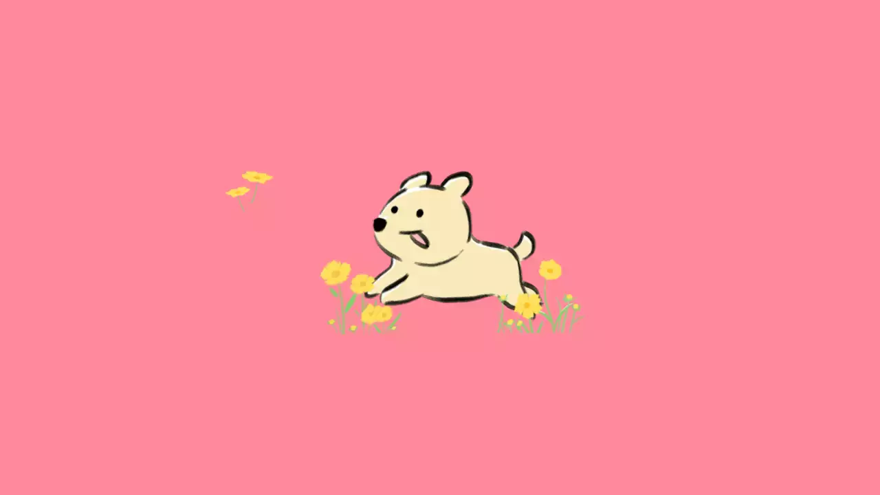 핑크 심플 달리는 강아지와 금계국 월페이퍼