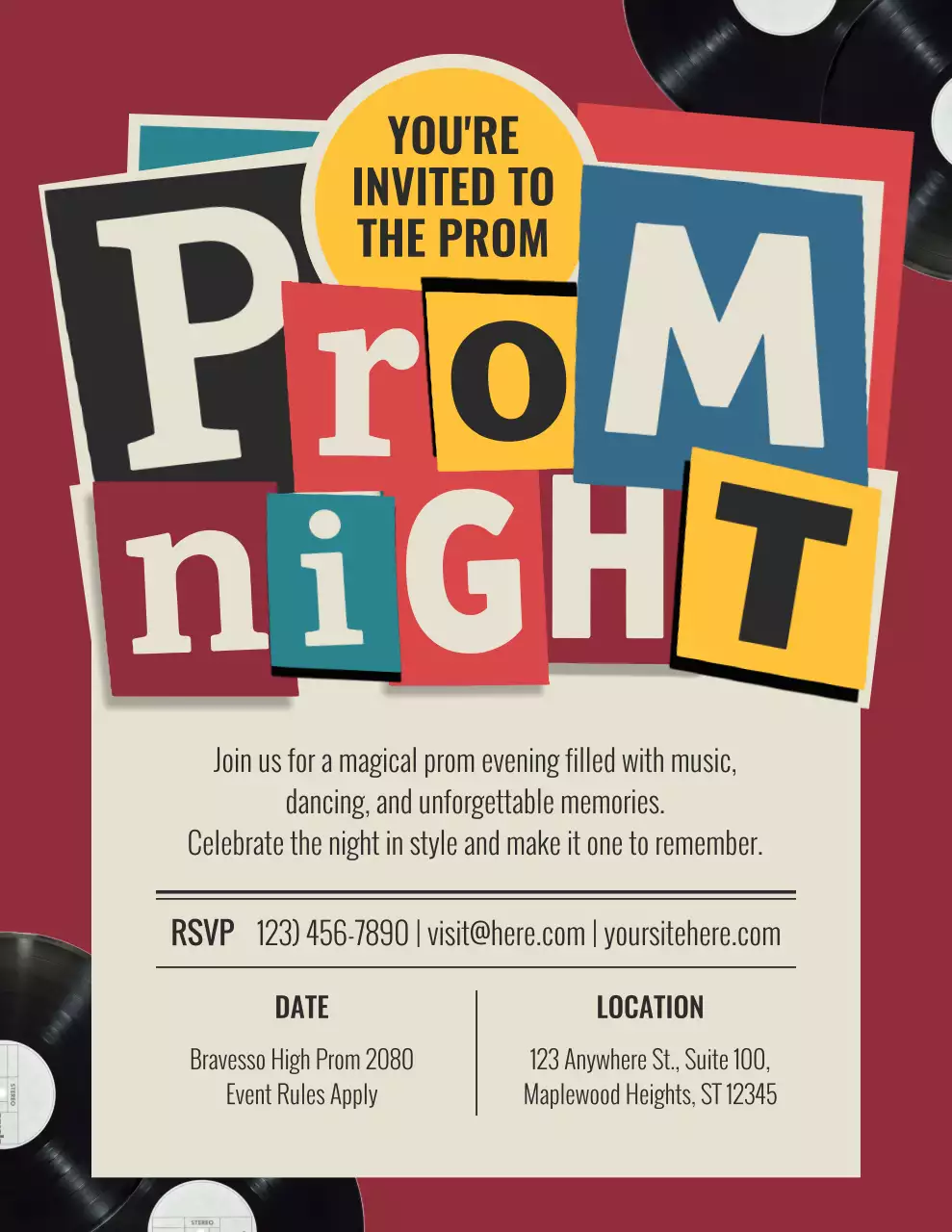 Poster thiệp mời dạ hội phong cách retro màu đỏ