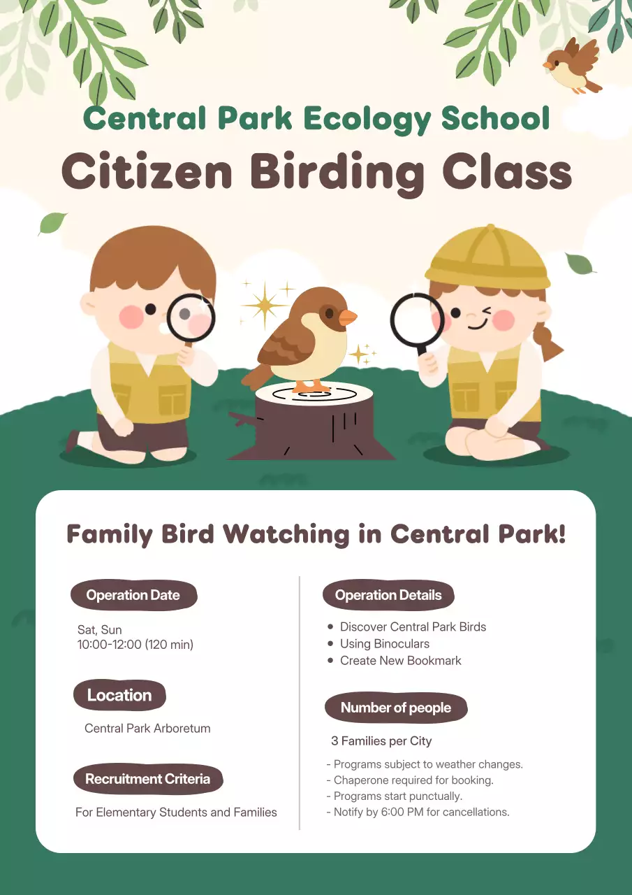 lời mời ngắm chim vui nhộn màu xanh lá cây