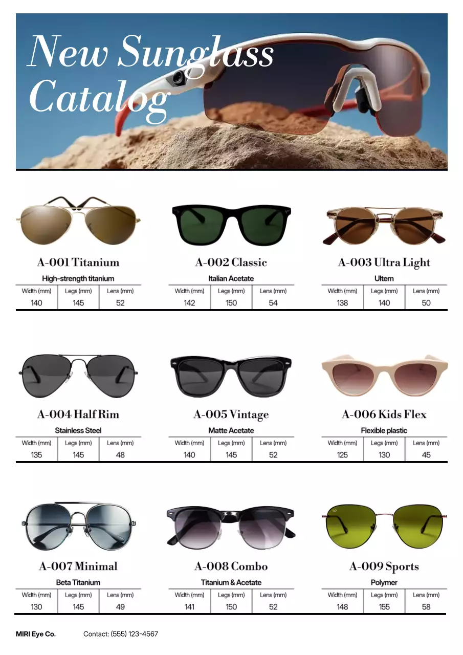 Catálogo de óculos modernos azuis