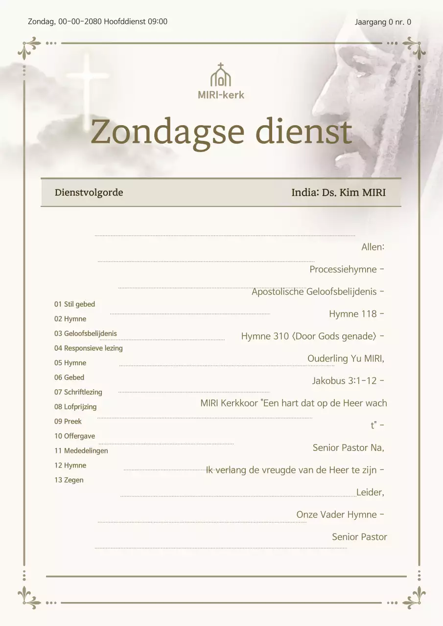 Beige Traditionele Kerkdienstgids