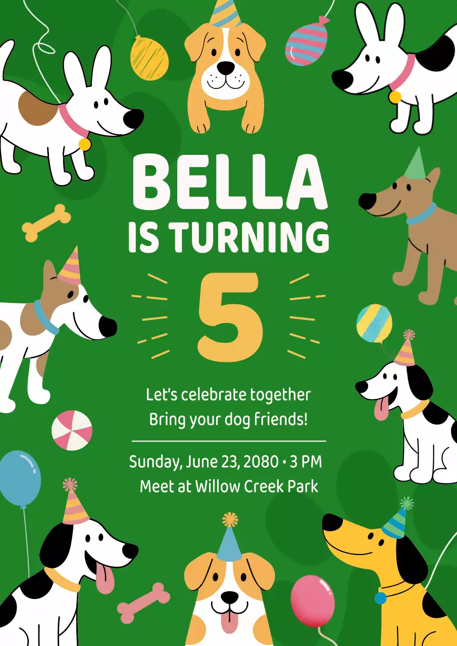 Poster thiệp mời sinh nhật vui nhộn màu xanh lá cây