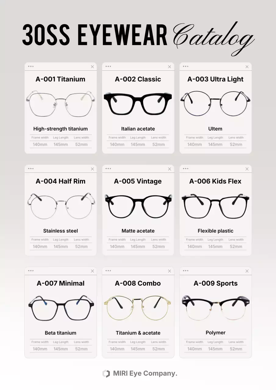 danh mục kính mắt hiện đại màu xám