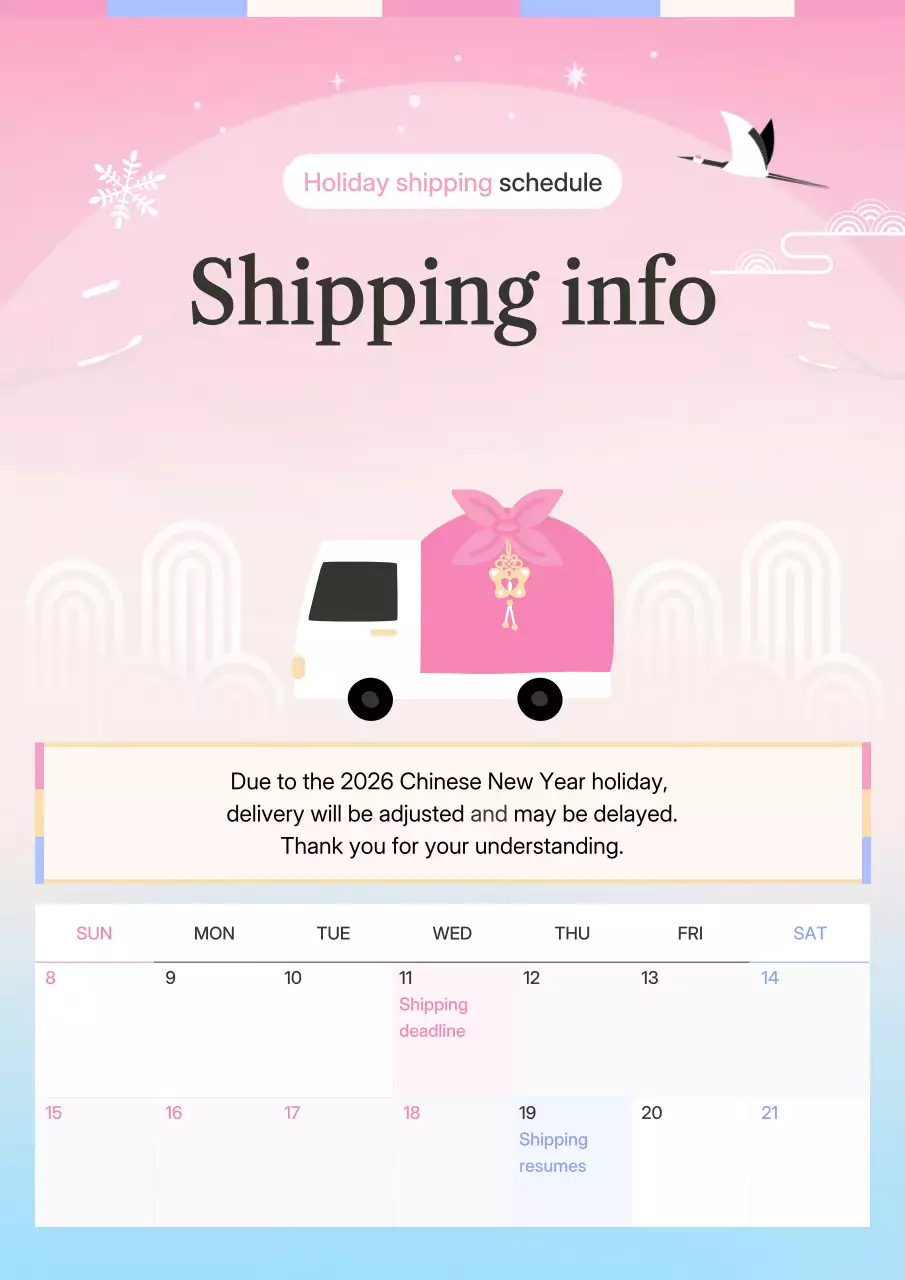 Thông báo lịch trình vận chuyển hiện đại màu hồng