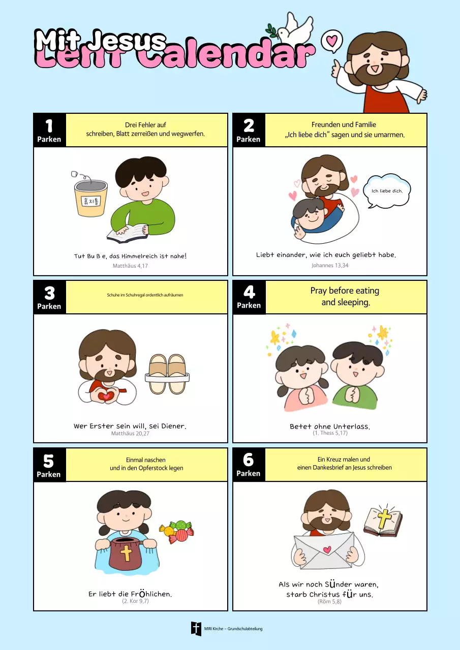 Hellblaue, niedliche Materialien für den Religionsunterricht