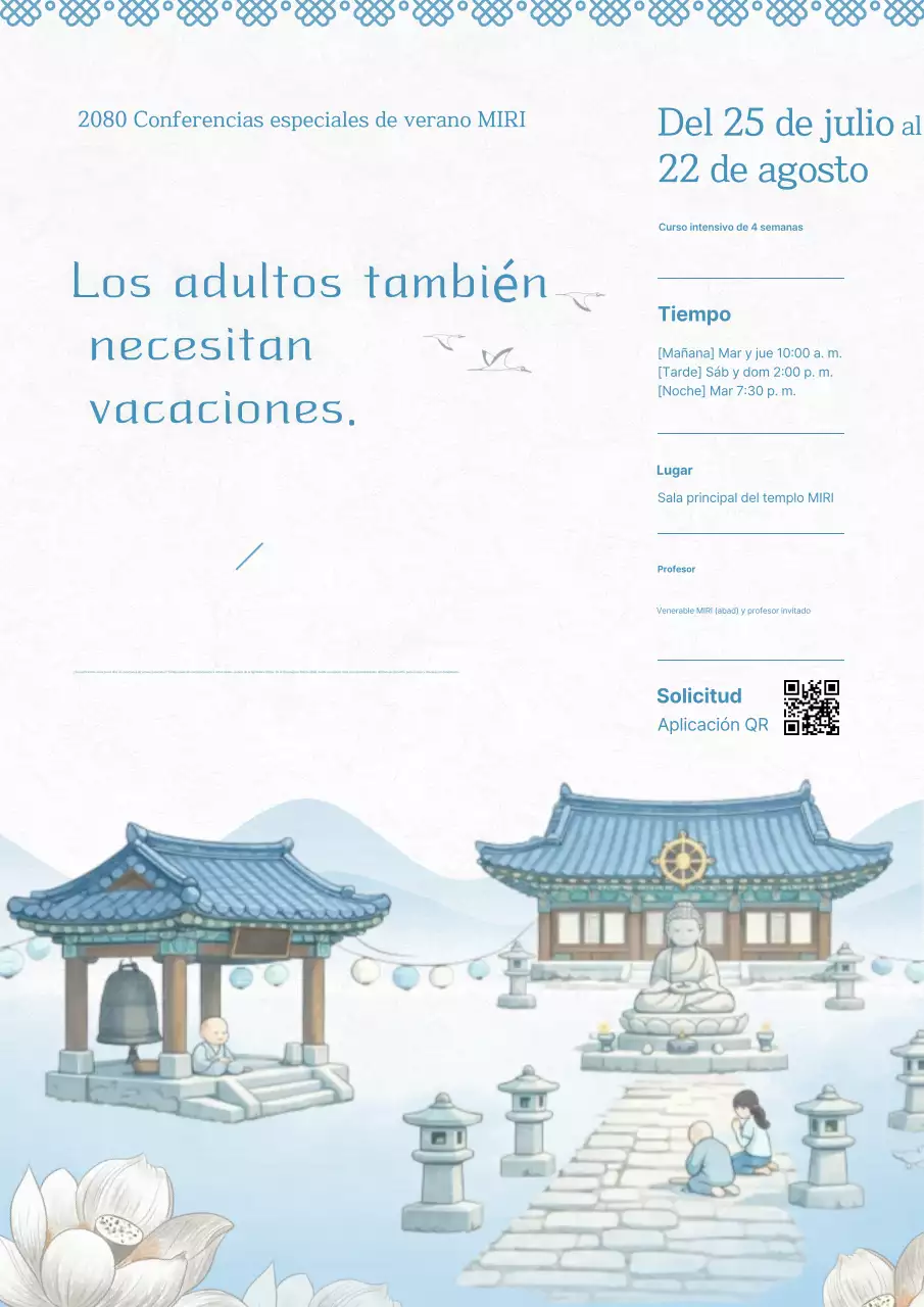 Conferencia de meditación oriental azul cielo