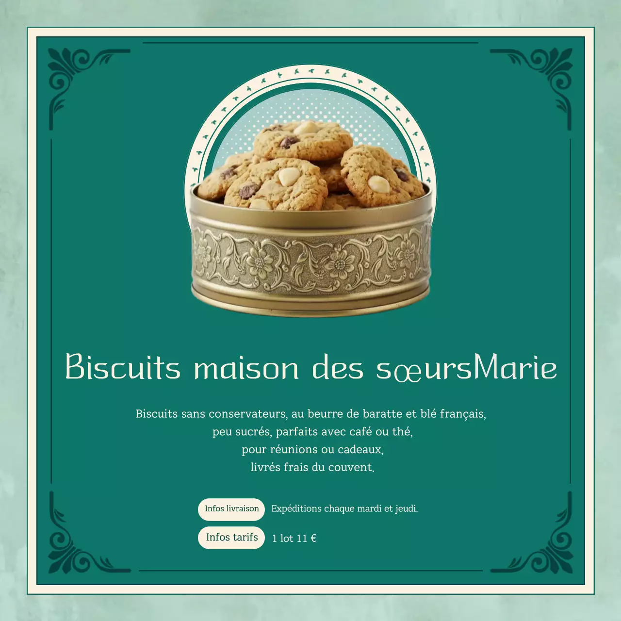 Publicité pour les biscuits maison Mint Vintage