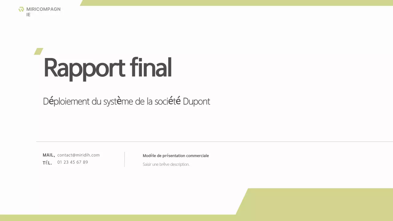 Un rapport de projet d'entreprise clair et concis, en blanc et vert citron.