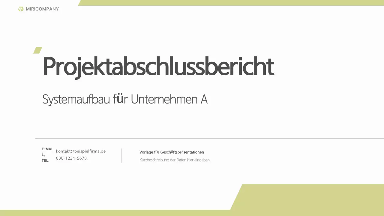 Ein sauberer Geschäftsprojektbericht in Weiß und Limettengrün.