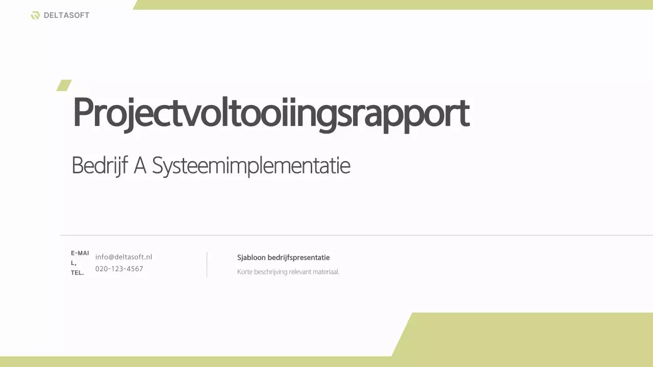 Een strak en overzichtelijk projectrapport in wit en lichtgroen.