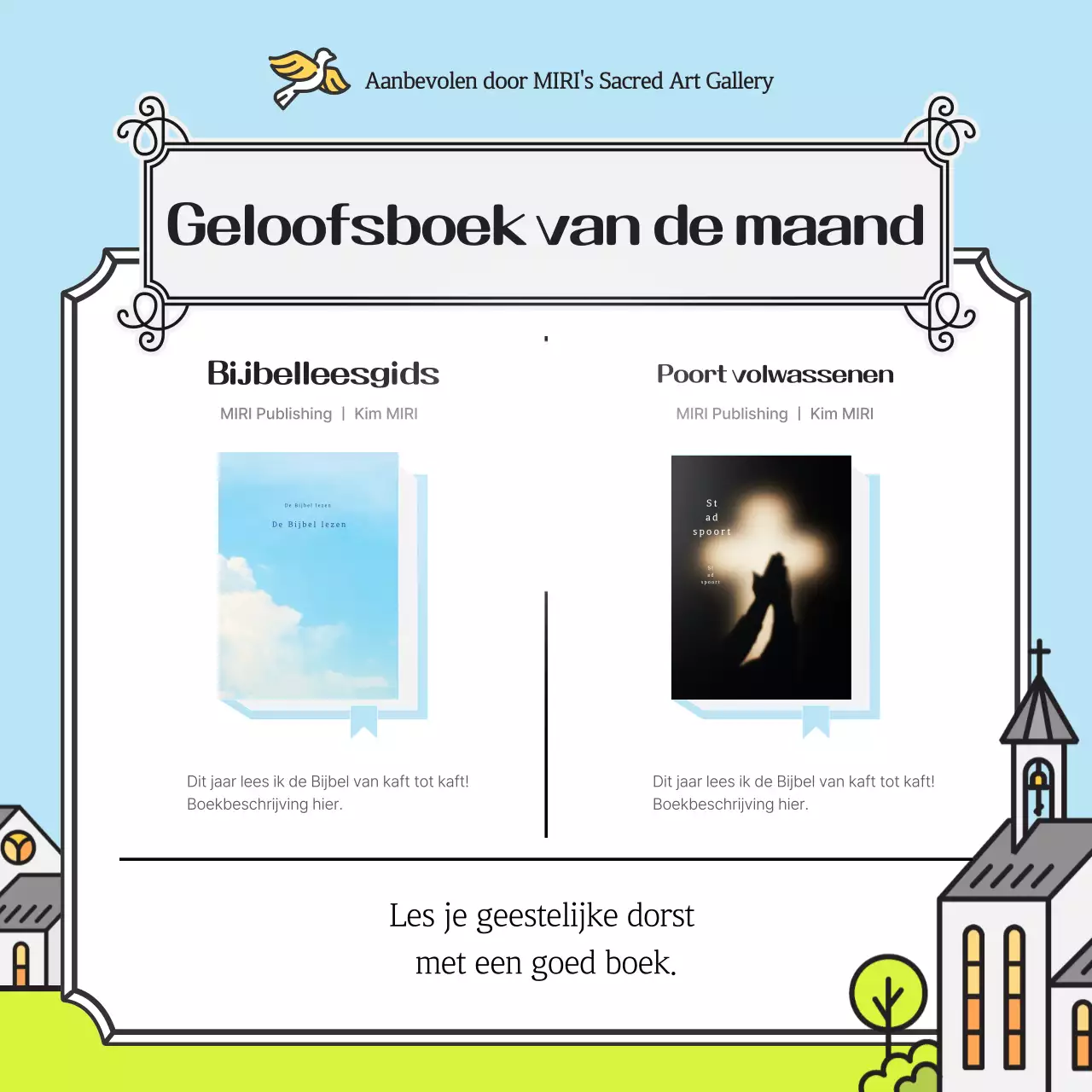 Een overzichtelijke gids voor geloofsboeken in lichtblauw.