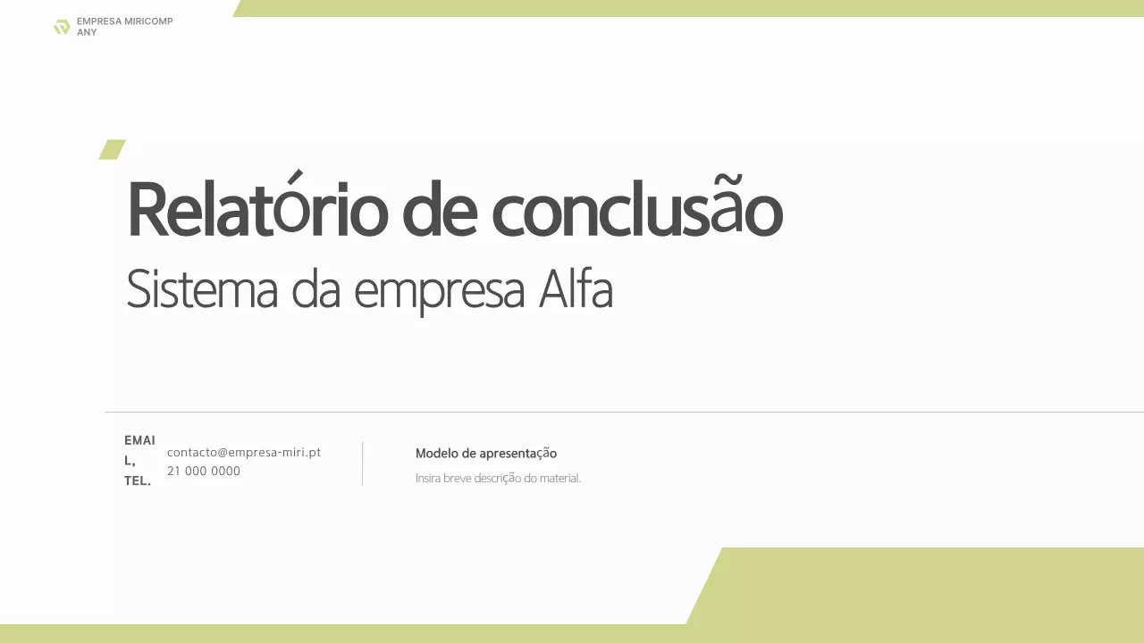 Um relatório de projeto empresarial claro, em branco e verde limão.