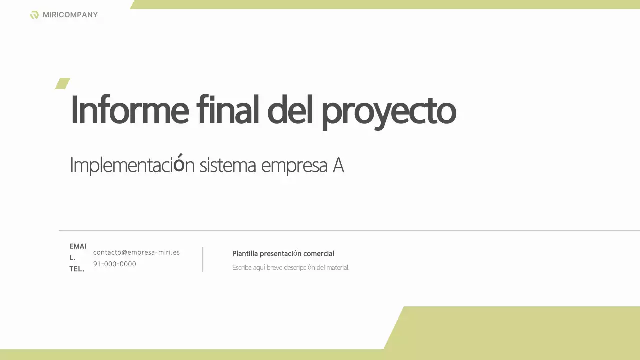 Un informe de proyecto empresarial limpio en blanco y verde lima.